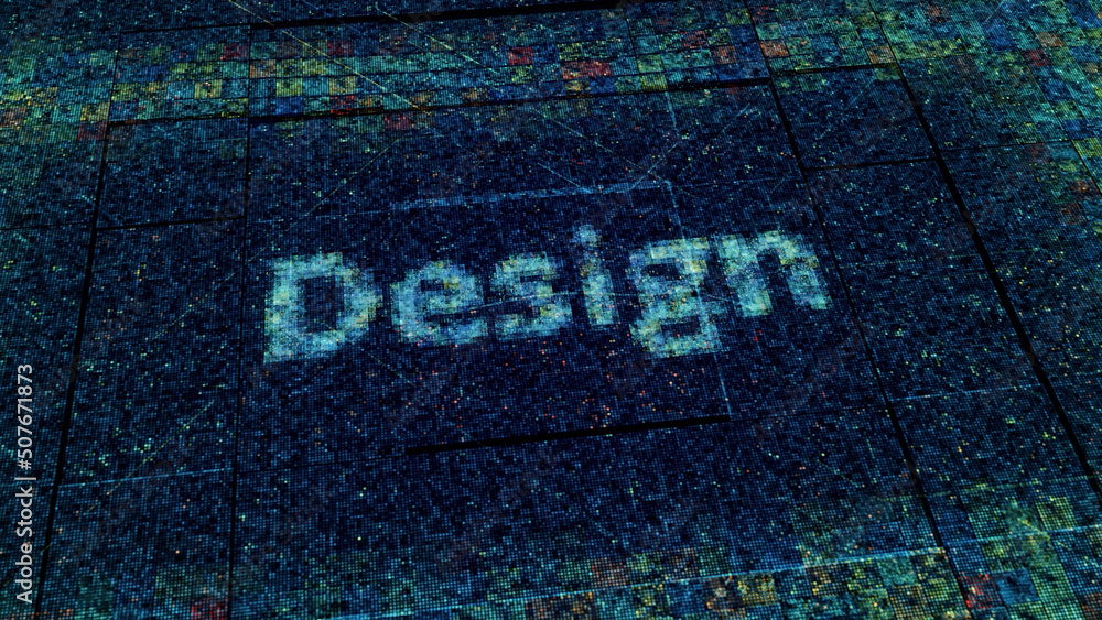 Poster technological background with a circuit board and a word design. animation. electric impulses spread