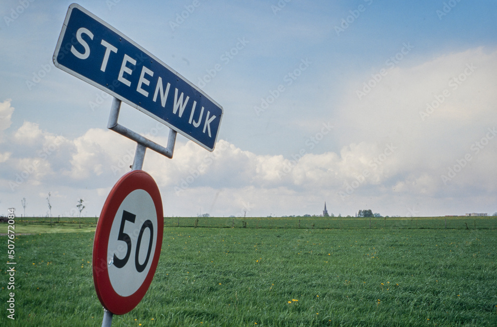 Wall mural City sign at entrance of Steenwijk Netherlans.