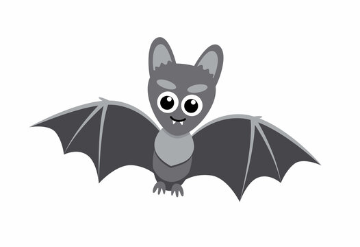 Serious bat. Flying bat. Flat, cartoon, vector
