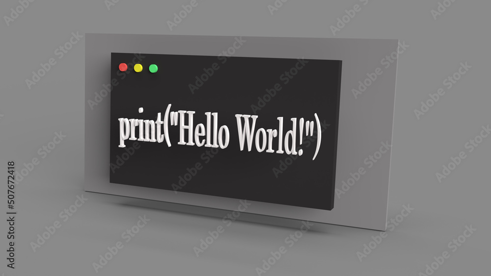 Poster concept on screen, hello world in python