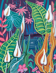 Abstract Tropical forest Hand drawn vector art