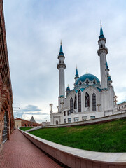 Kul Sharif mosque in summer against the cloudy sky