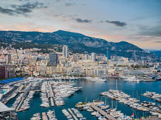 Monaco City buildings and the harbour on a beautiful spring day