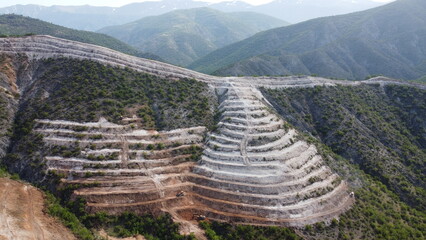 Civil works and terrain preparation on a mountain for construction of solar power plant