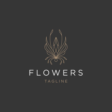 Luxury flower line logo icon design template flat vector