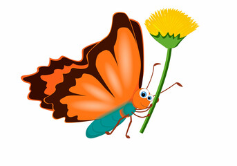 vector illustration of a funny butterfly with dandelion for kids