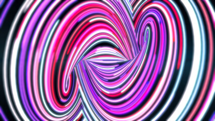 Swirling abstract path with colored lines fast. Animation. Energy channel with swirling twists and turns permeated by colorful bright lines that move quickly