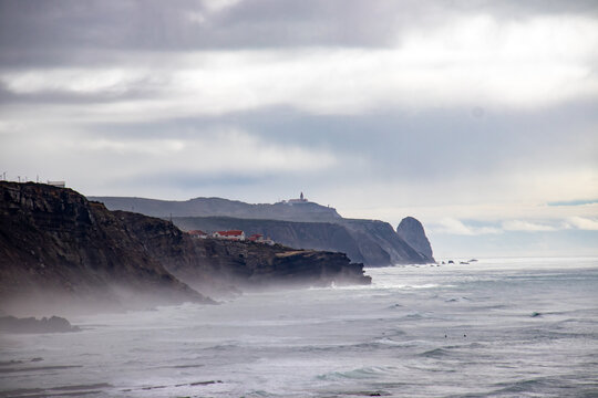 beautiful view of the sea coast with Cabo da Roca in the background