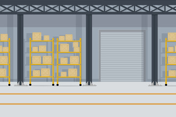 a large warehouse with goods for the delivery of boxes of parcels of goods on the shelves