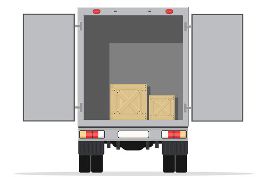 Large Truck Open With Boxes For Delivering Mail And Goods From The Warehouse