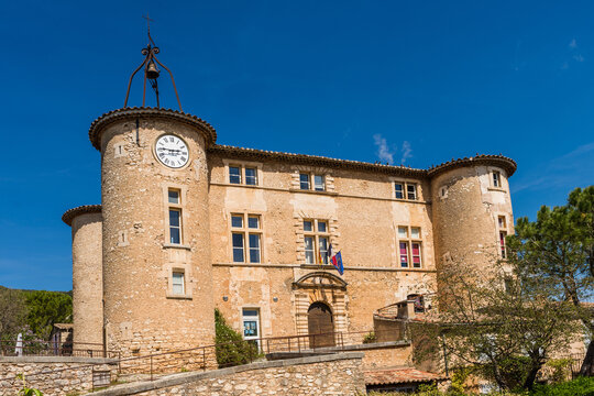 The Ch&acirc;teau de Rustrel, a historic monument which houses the town hall, Vaucluse department, Provence, France