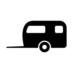 Caravan icon. Camper trailer. Black silhouette. Side view. Vector simple flat graphic illustration. Isolated object on a white background. Isolate.