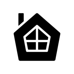 House icon. A small hut with a window. Black silhouette. Front view. Vector simple flat graphic illustration. Isolated object on a white background. Isolate.