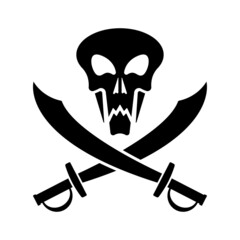 Skull and crossed sabers icon. Black silhouette. Front view. Vector simple flat graphic illustration. Isolated object on a white background. Isolate.