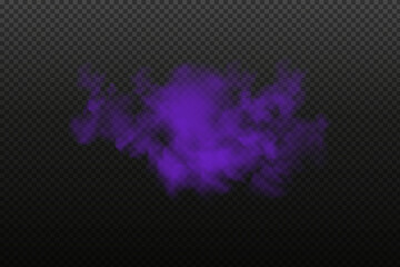 Realistic scary mystical fog in night Halloween. Purple poisonous gas, dust and smoke effect.