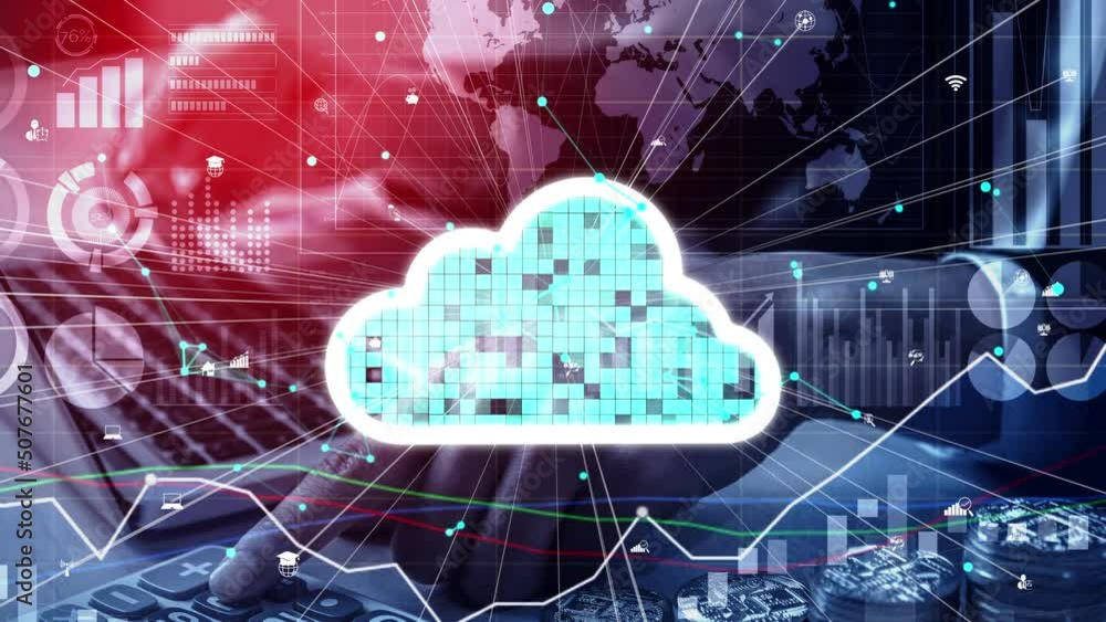 Poster conceptual cloud computing and data storage technology for future innovation . 3d render computer gr