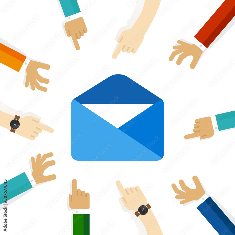 Aufkleber email envelope sending online digital message icon newsletter hand pointing team focus on concept di