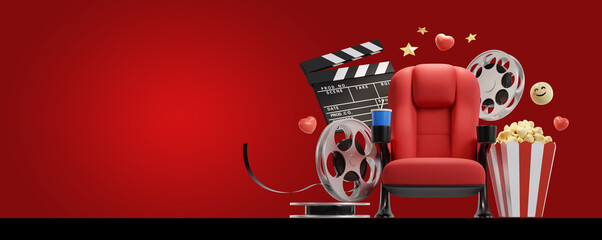 Cinema movie background concept. Cinema seat watch movie concept with copy space. 3D rendering - obrazy, fototapety, plakaty