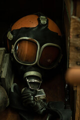 gas mask on black background