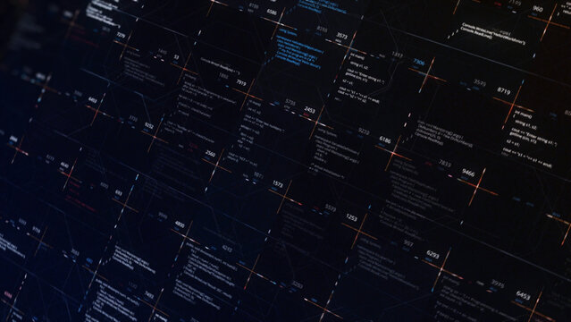 Software developer programming code running on black background, seamless loop. Animation. Abstract computer script code, concept of modern technologies and AI.