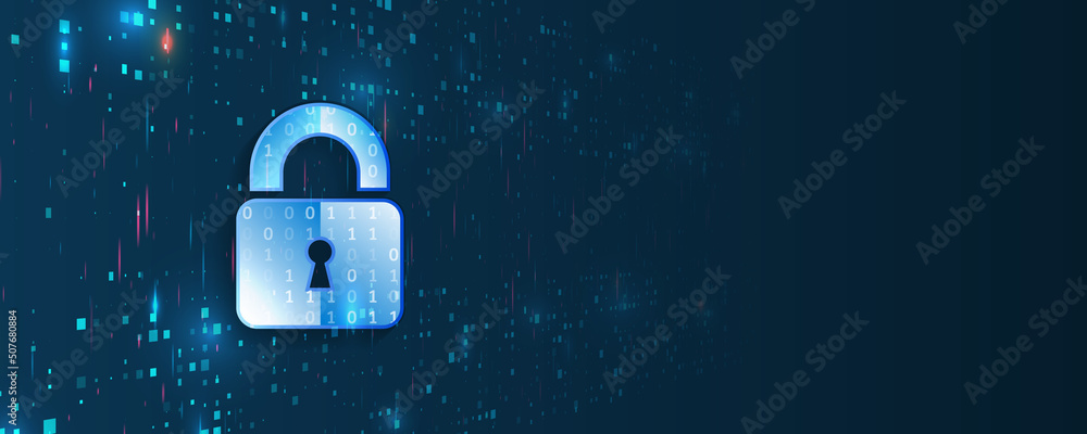 Poster Cyber security for business and internet projects. Vector illustration of data security services. Data protection, privacy, and internet security concept. Hi-tech various background.