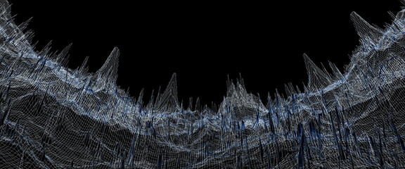 gitter berge, 3d topologie, wireframe spitzen, computer geometrie, modern und abstrakt, rendering, wellen muster, netzwerk darstellung