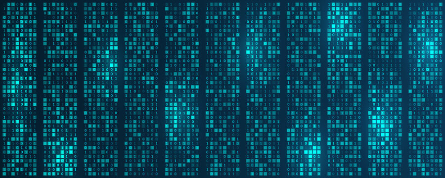 Technological background decryption and encryption of information. Big data visualization. Algorithm or machine learning illustration. Abstract binary code. Binary data.