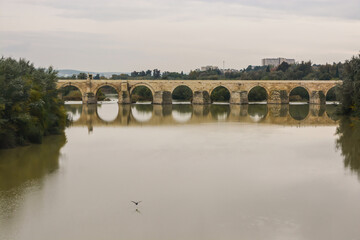 Fototapeta na wymiar The Roman bridge in Cordoba over the Guadalquivir river.