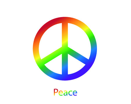 Peace symbol with rainbow colors which is a symbol of peace.  flat style on white background.