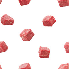Meat, beef, cube, isolated on white background, SEAMLESS, PATTERN