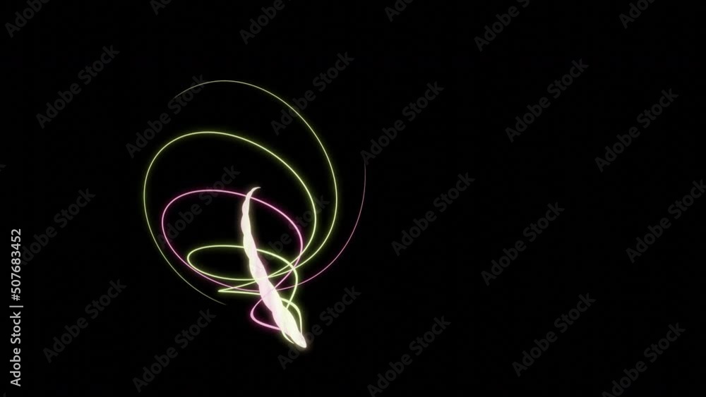 Poster moving luminous line with spiral on black background. design. bright light line moves in dark space 