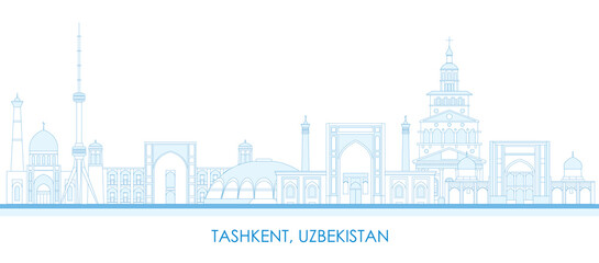 Outline Skyline panorama of city of Tashkent, Uzbekistan - vector illustration - obrazy, fototapety, plakaty