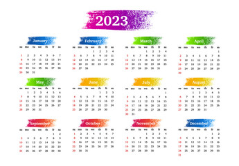 Calendar for 2023 isolated on a white background