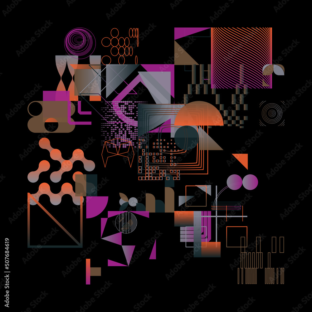 Poster brutalist art inspired vector pattern graphics made with bold abstract geometric shapes