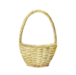 Watercolor basket on white background.