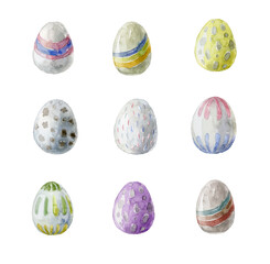 Watercolor easter eggs on white background.