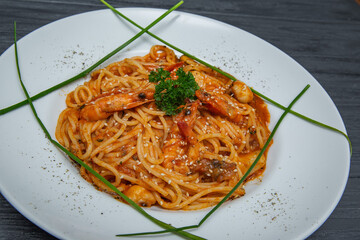 pasta on a gray wooden background