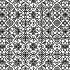 Lace black and white pattern vector line geometry style seamless pattern. vector illustration of lace fabric