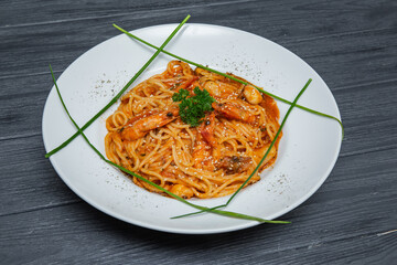 pasta on a gray wooden background