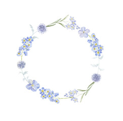 Watercolor wreath with flowers and branches.