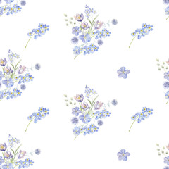 Watercolor seamless pattern with forget-me-nots.