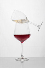 glasses of red and white wine