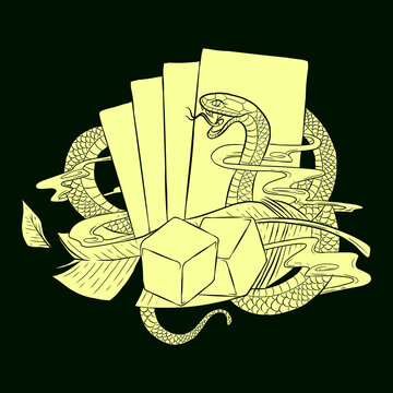 Handmade twisted snake isolated on white background. snake line art