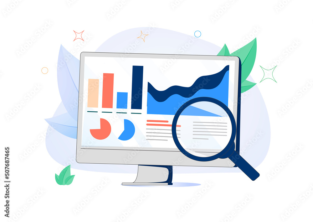 Poster data analytics, dashboard and business finance report. analyzing statistical or financial informatio