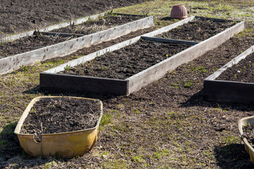 country gardens ready for planting seeds. the concept of small business and country life
