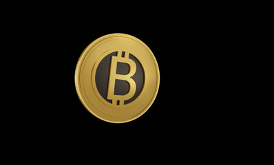 Golden bitcoin cryptocurrency coin on dark background. 3d render icon