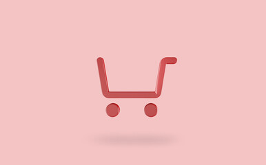 Red shopping cart minimalistic icon. 3d render