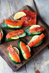 Cucumber sushi. Healthy food. Sushi without rice.