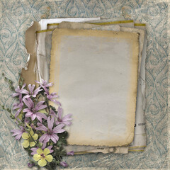 Grunge papers design in scrapbooking style with bouquet