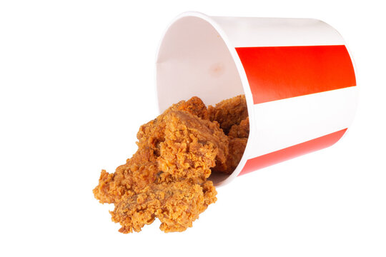 chicken fried spicy isolated on white background bucket